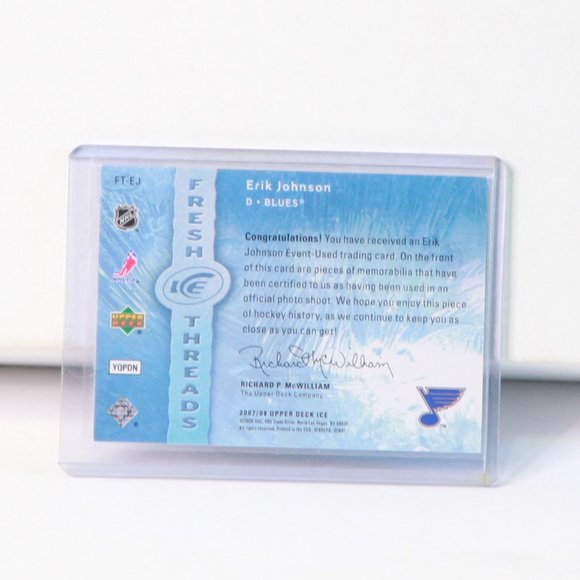 Erik Johnson Fresh Threads Deck Ice Fresh Threads Jersey Hockey Card 2007/08 - Picture 2 of 2